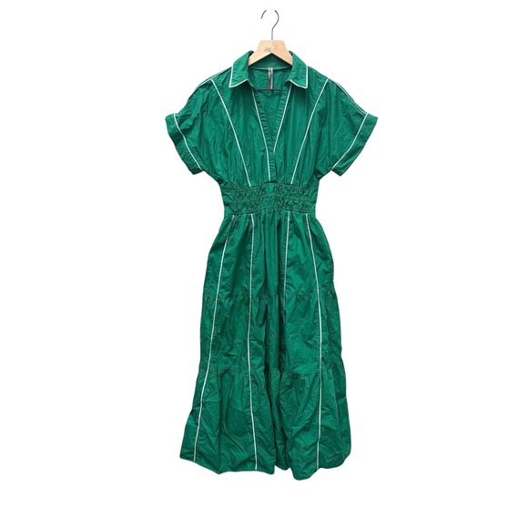 Anthropologie The Somerset Maxi Dress Green Aged Jadette Piping Seams Size XS P - Picture 3 of 9
